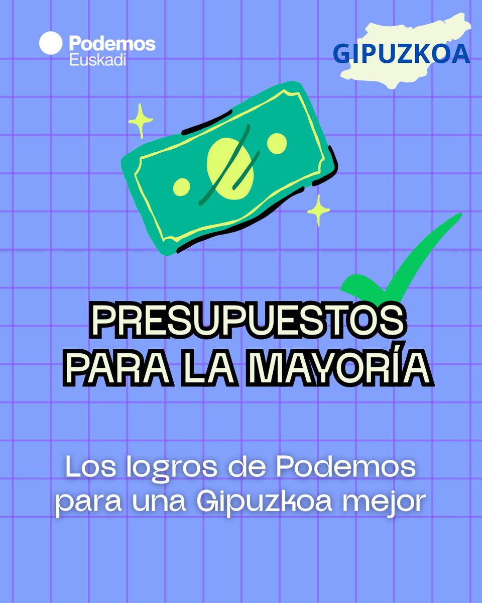 Mañana se aprueban los presupuestos de Gipuzkoa, mejorados gracias a las medidas introducidas por Podemos

🏥14 millones para un convenio de residencias y revisión del copago
🚌2,5 millones más para transporte público
🏠Vivienda pública en zona rural

Aquí están las principales👇