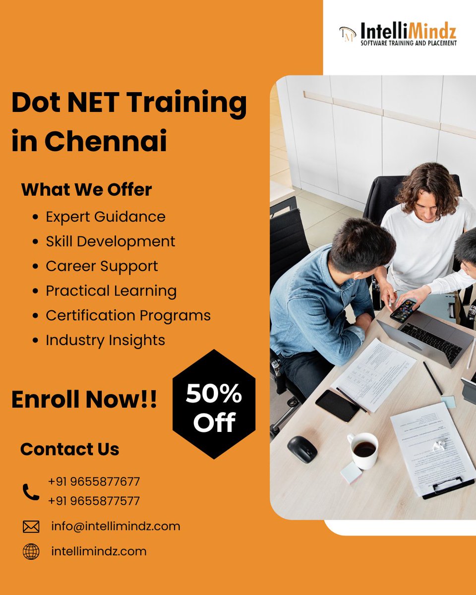 Zayn__27S's tweet image. Boost your career with .NET Training in Chennai at Intellimindz 🚀
Get 50% OFF on industry-focused training with C#, ASP.NET, .NET Core &amp;amp; real-time projects. Learn from experts &amp;amp; get job-ready! 🔗tinyurl.com/dotnetIGSch #DotNetTraining #ChennaiTraining #AspDotNet