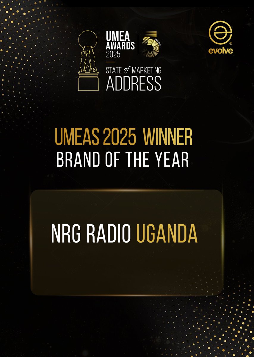 umeawards's tweet photo. UMEAS 2025 WINNERS!

Congratulations to @NRGRadioUganda upon winning Brand of the year.

We celebrate your success and look forward to seeing more of your work. 

#UMEAS5thAnniversary 
#StateofMarketingAddress
##UGMarketingExcellence https://t.co/85UZZzpkux