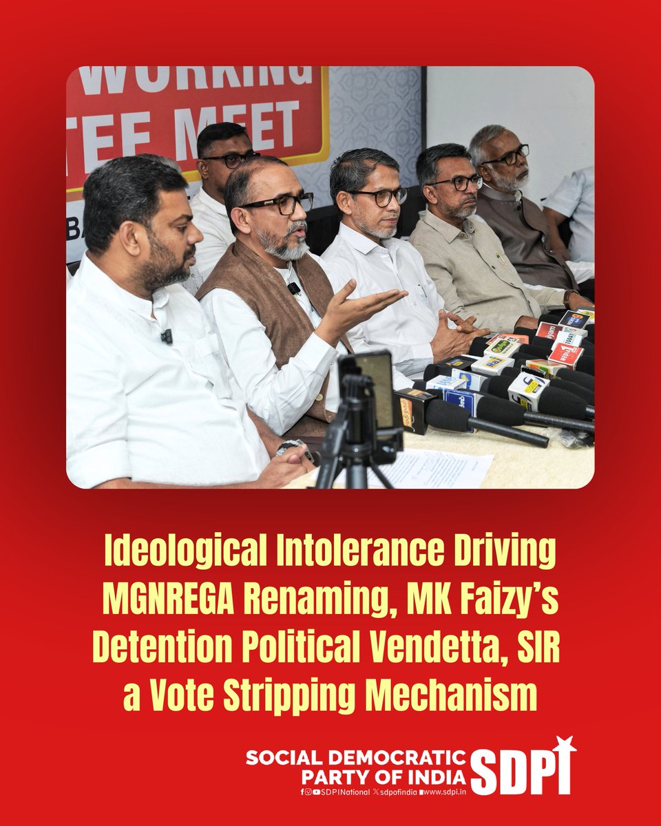 SDPI, in its NWC meeting held in Coimbatore (Dec 17–18), condemned the so-called SIR as a calculated attempt to delete genuine voters. Minorities, migrants &amp; the poor are being disenfranchised without notice, violating the Constitution and democratic norms.
#SDPI