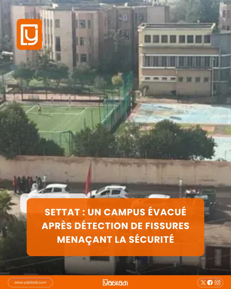yabiladi_fr's tweet photo. Settat : au moins deux ailes du campus privé « The Student House » évacuées après détection de fissures inquiétantes ⚠️
Détails 👇: https://t.co/x0rG5QTPgV

 #Settat #Sécurité #CampusUniversitaire #Étudiants #ActualitéMaroc https://t.co/MpG5Jp9q5s