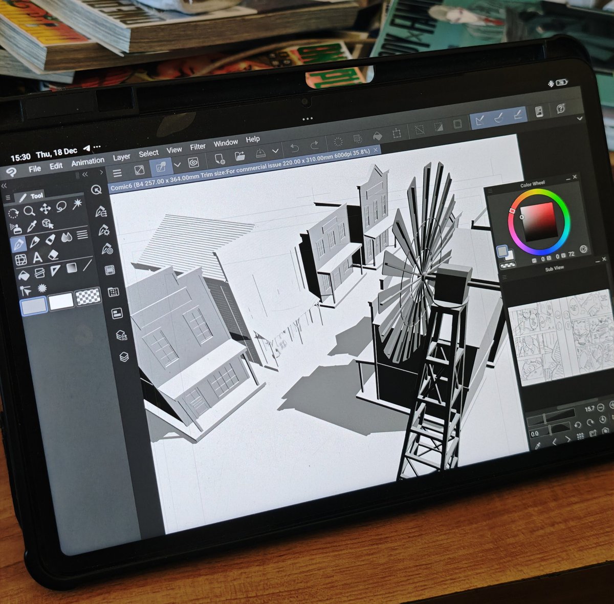 CSPストアで買った3D素材、
自分はこんな感じで背景描くときに使ってます。
かなり効率いいし、時間もだいぶ節約できます。