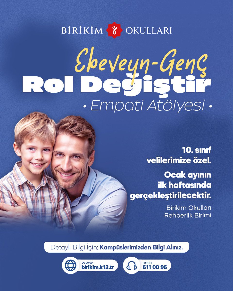 》Ebeveyn - Genç Rol Değiştir •Empati Atölyesi•

📣 10. Sınıf velilerimize özel 
🗓 Ocak ayının ilk haftasında gerçekleştirilecektir.
📌 Birikim Okulları Rehberlik Birimi