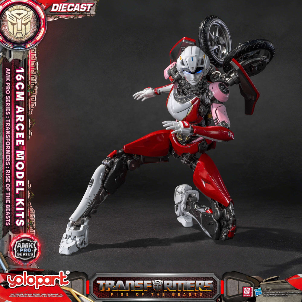 TFHypeGuy's tweet image. Yolopark AMK PRO ROTB ARCEE is FINALLY up for Pre-Order!!!

The long awaited ROTB Arcee from Yolopark is HERE!

She features:
- Light Up Eyes
- Die Cast Parts
- Both Blasters and her Visor
- Wheels can attach to her legs!

Snag her now using the affiliate link below! 👇👇
