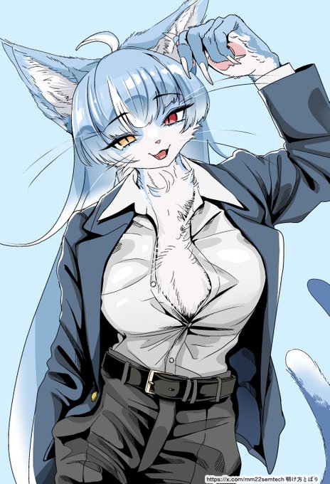 おまねこくん 男子高校生(冬毛で爆乳)の姿