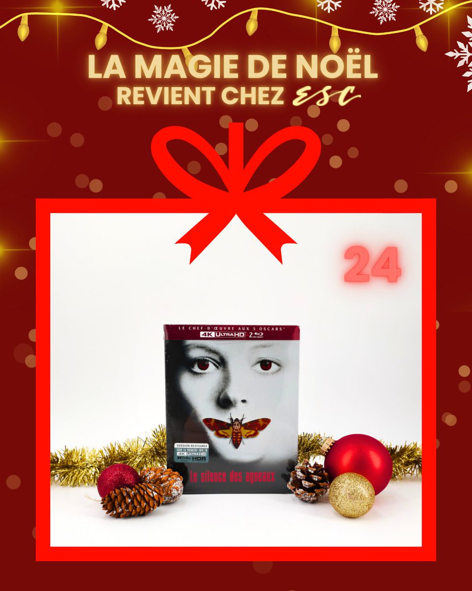 ESC_Films_'s tweet image. 🎄Dernier jour du calendrier de l'avent !

🎁 On tenait à vous faire le plus beau des cadeaux : un Steelbook Collector du SILENCE DES AGNEAUX !

Pour participer :

❤️Likez + RT
 
🚨 Suivez @ESC_Films_ 

🍿 Identifiez la personne de votre choix

📆 Tirage au sort le 05/01/2026