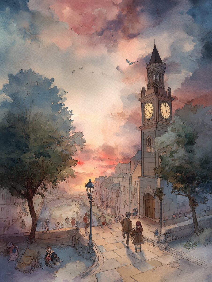 リスの小話 【プロンプト公開中】 役目をほどく日 王都の時計塔が