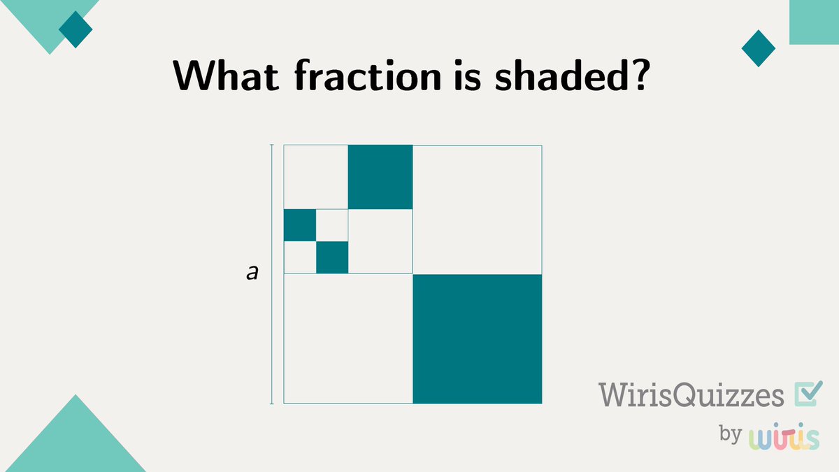 WirisQuizzes's tweet image. Take a look at this picture: a square with side length 'a' is divided into 4 equal squares, and so on. Your challenge is to calculate the total area of the shaded portions 🔢🧮

#WirisQuizzes #mathquiz #mathproblem #mathexercise #MathType #math #mathematics #geometry #STEM