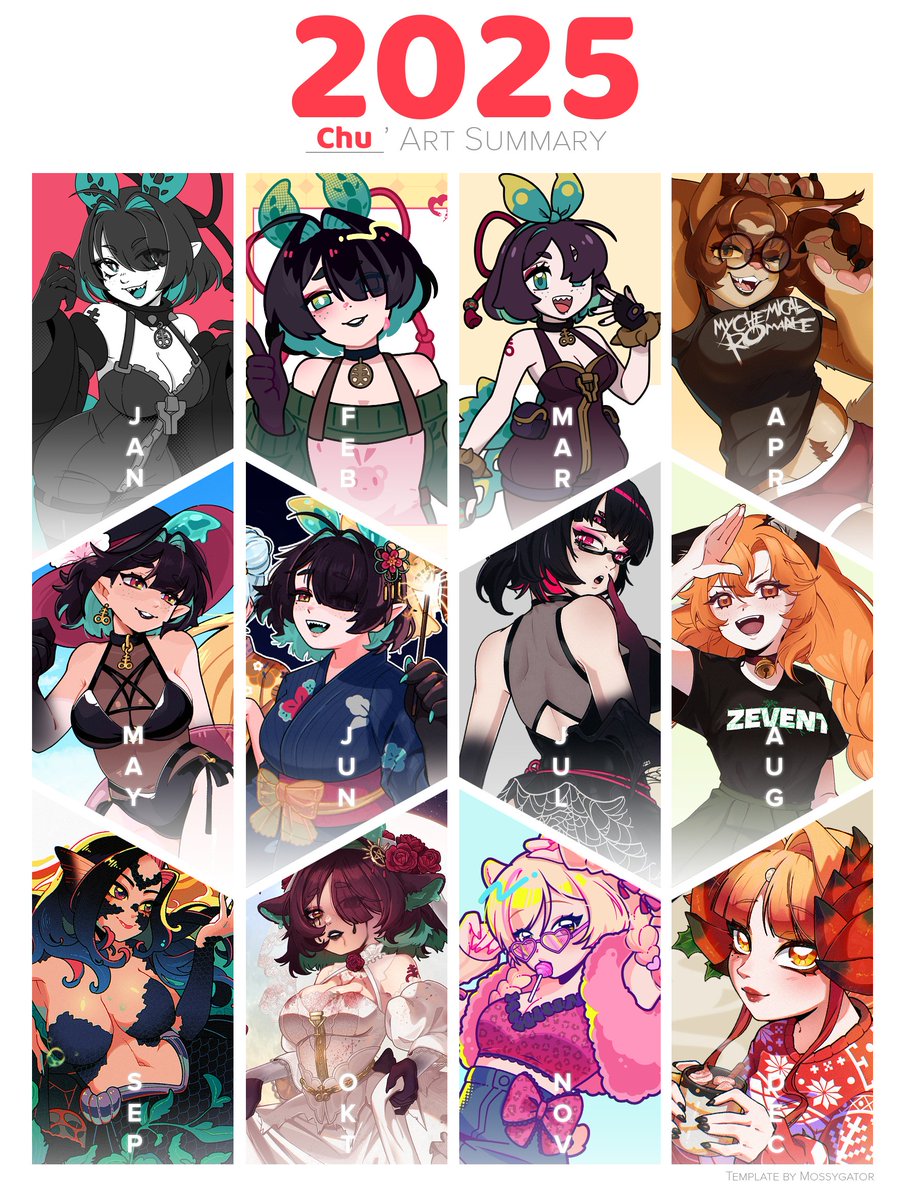 Chuggoth's tweet image. My 11th art summary (yes 11) !
Very productive year and I drew my oc a lot, so i'm happy. ~ 
I want to do more fanarts in 2026 !