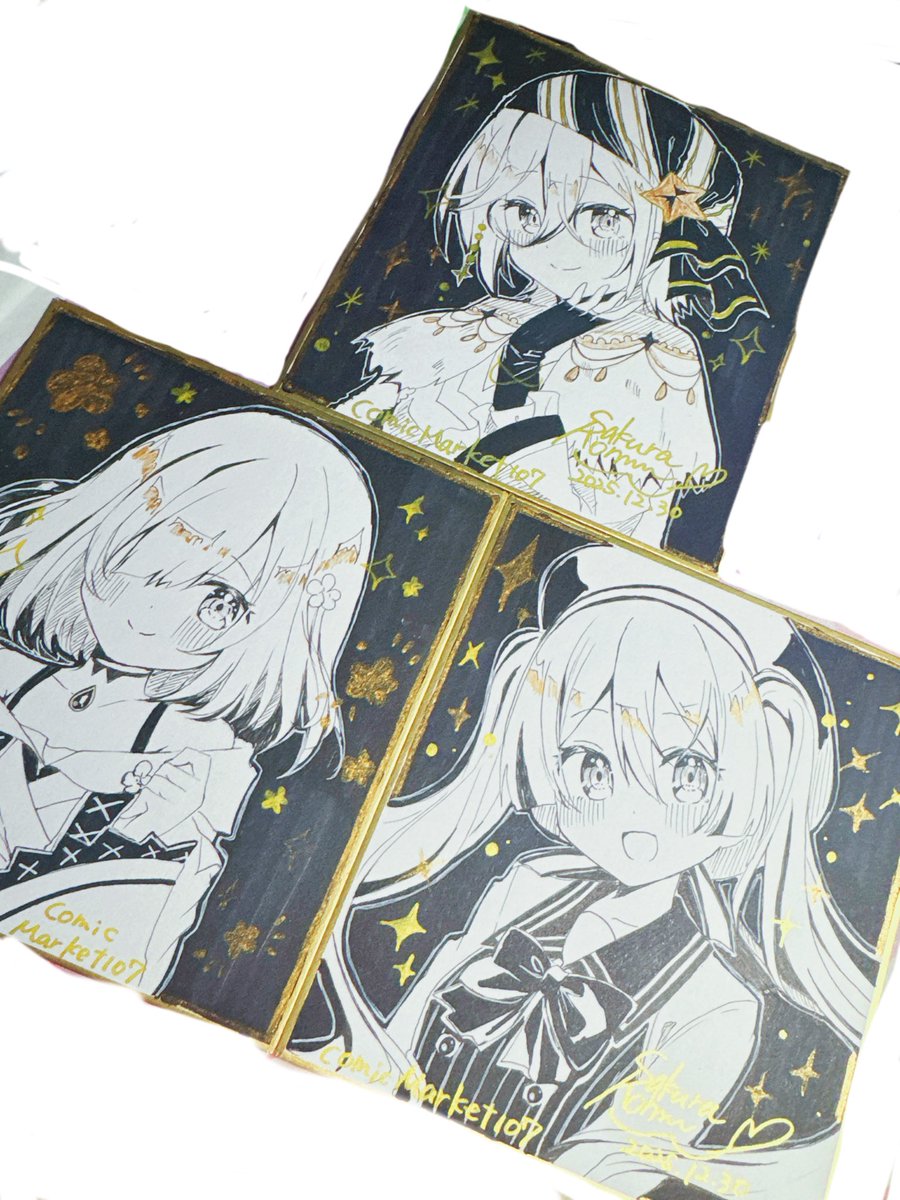 佐伯ソラ先生 コミケ限定色紙 色紙3枚描きました✍️ リクエストのれんちゃんと静香ちゃん入れました