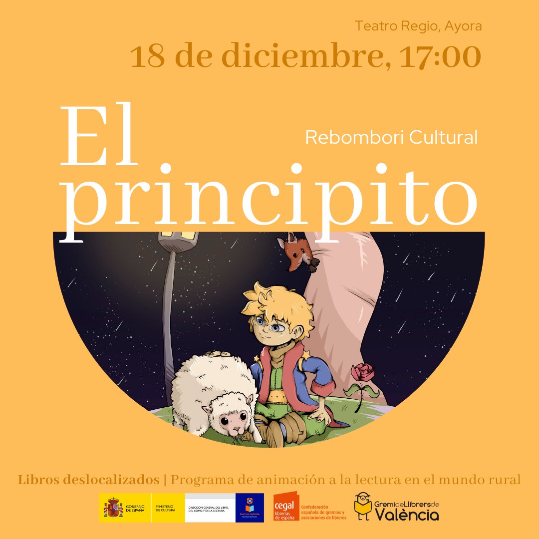 Cuentacuentos - El Principito
🗓️Jueves 18 de diciembre, a las 17:00h.
🏛️Teatro Regio de #Ayora
➡️Edad recomendada entre 3 y 8 años.
🎭Entrada gratuita.
ℹ️+info: ayora.es/es/noticia-eve…