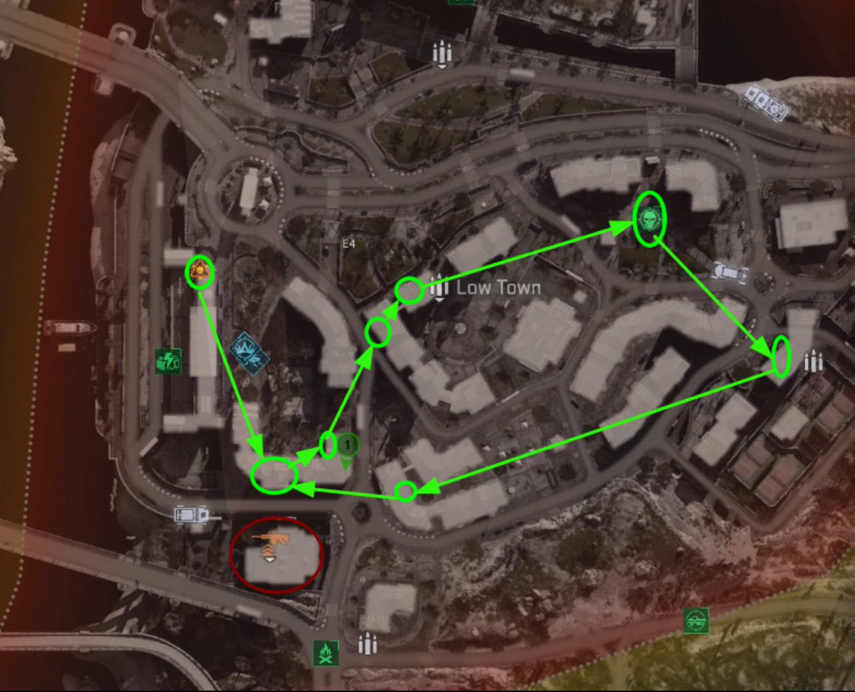 Josh_azie's tweet photo. @Skxnahh_ @horriblemercy @BearPigCentral Farm zombies on the left edge of the map for the main camos and then in T4 this is the loop I ran for the elite kills. For molten gold you can farm a spawn of like 10 Raiders in front of the colosseum https://t.co/Wyswni3rob