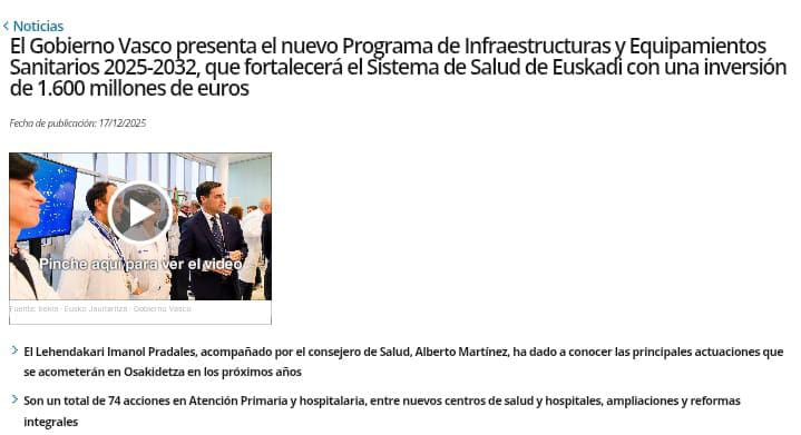 OBRAS DE OSAKIDETZA LIGADAS A CENTROS DE SALUD Y HOSPITALES (2018-2025)

382,6 millones para constructoras conectadas a excargos del PNV y PSE

Otros 30 millones para constructoras salpicadas por el “caso Servinabar”