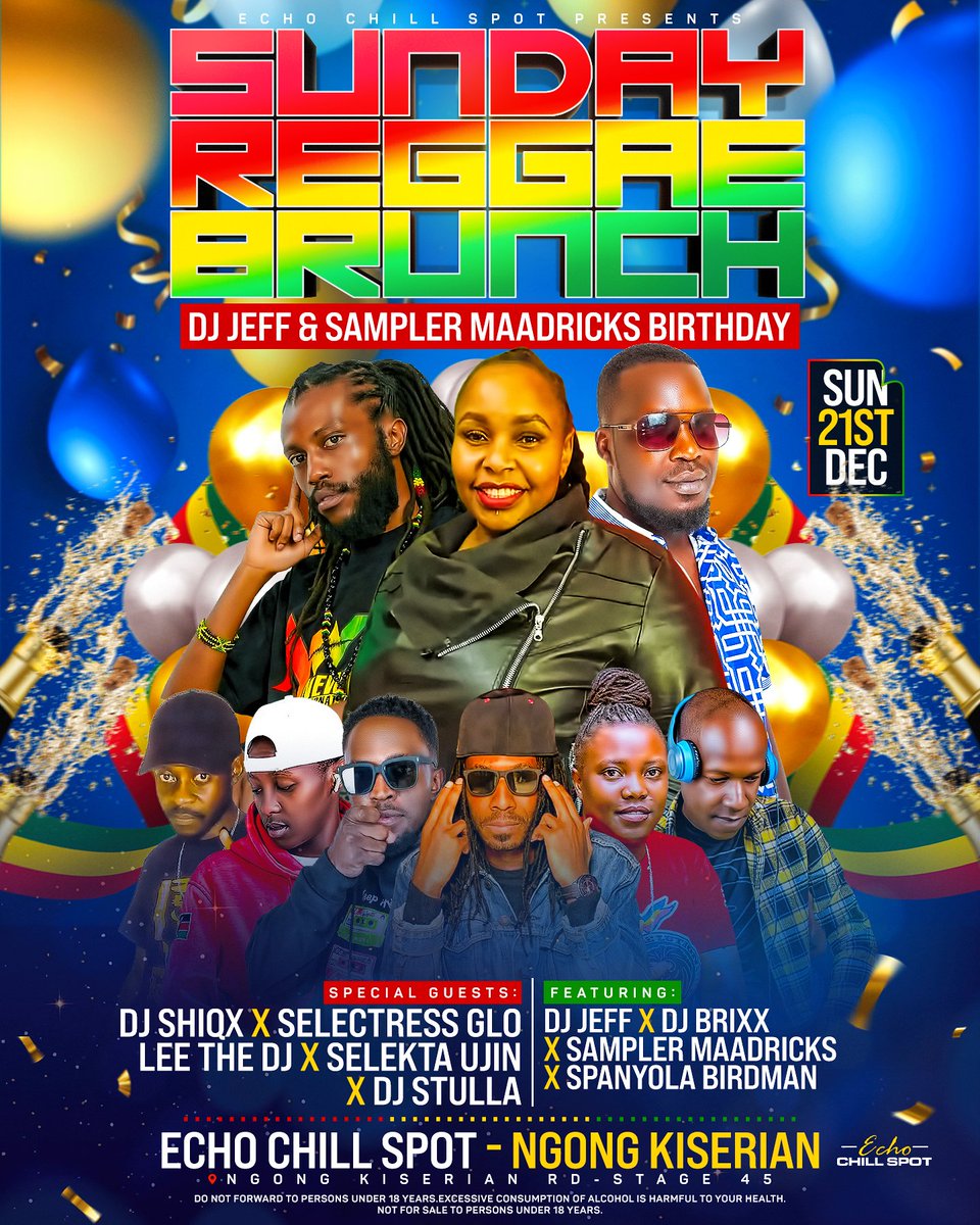This Sunday 21st Dec <a href="/selector_jeff/">Selector Jeff</a> &amp; @sampler_maadricks BIRTHDAY PARTY pale @echo_chillspot [ NGONG, KISERIAN ] ALAFU TUTAKUWA NA @selectressglow | @djshiqx | dj lee | dj stulla &amp; many guest to pass by √√  i <a href="/SpanyolaBirdman/">spanyola birdman Dj/Mc</a>  will be there to handle the mic see you there..