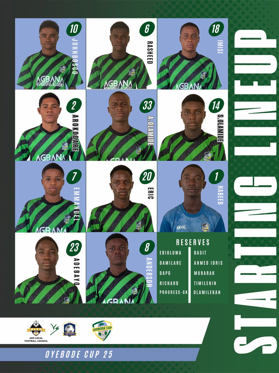 ADO LFC STARTING XI VS ISE/ORUN LFC IS HERE!! 🔥  

THE BOYS ARE LOCKED IN AND READY 💪

#ProfAkinOyebodeCup25 #AdoLFC