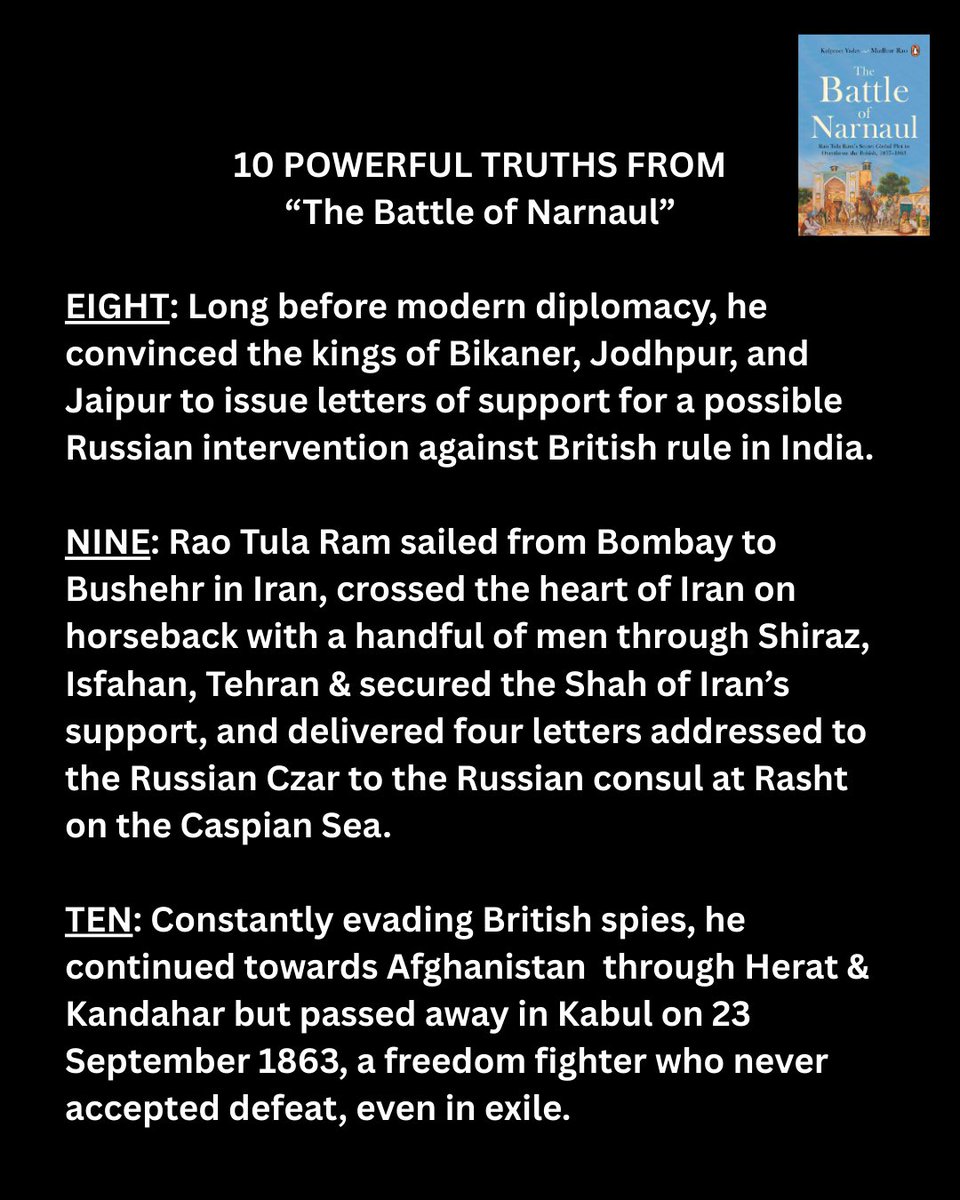 Silenced after 1857, forgotten for decades, Rao Tula Ram’s story was rebuilt over 12.5 yrs, across 5 countries, 200+ interviews &amp; 5 million+ pages read by <a href="/madhur_rao82/">Madhur Rao</a> &amp; me. #Indianhistory #mustread <a href="/PenguinIndia/">Penguin India</a> <a href="/mileeashwarya/">Milee Ashwarya</a> 
Link - amazon.in/Battle-Narnaul…