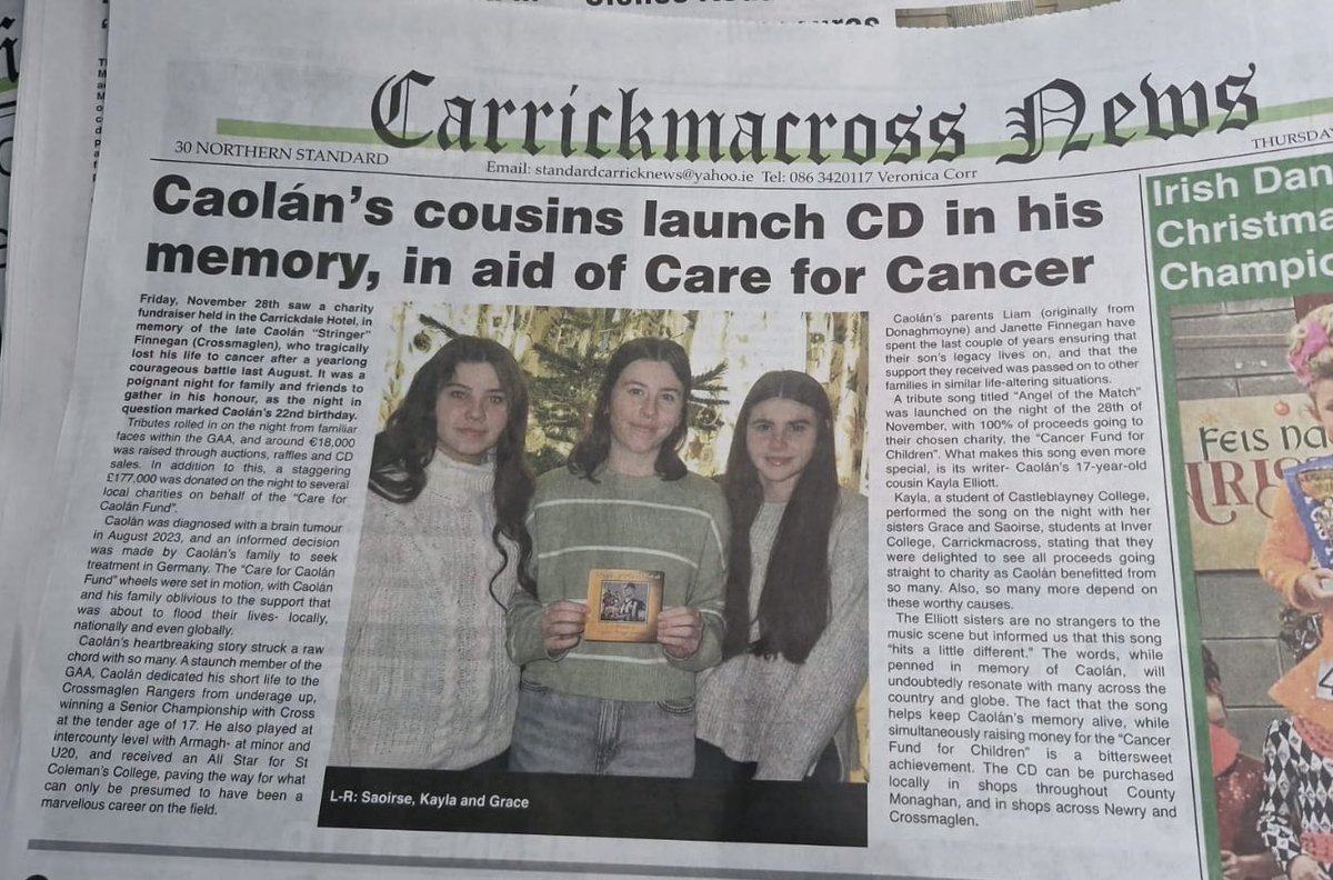 crossrangers's tweet image. ⭐️A lovely write up in the Northern Stand about the launch of a special CD honouring Caolan written by Stringer’s cousin, Kayla.
💿The CD is available in local shops. 
❤️Please support as all monies raised will go directly to Cancer Fund For Children.
#Stringer #PleaseSupport