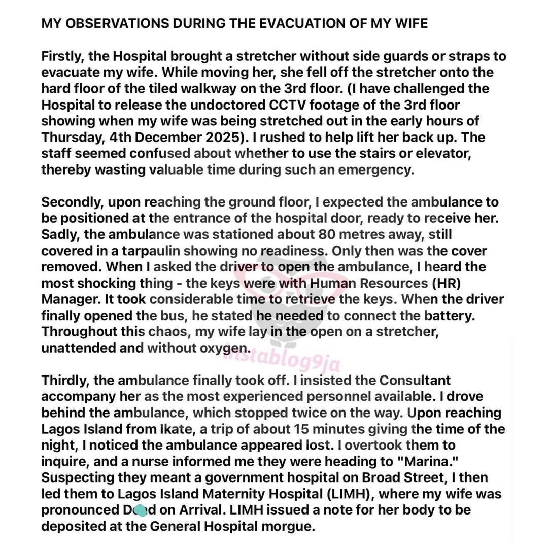 Lawyer Seeks Justice After His Friend's Wife D+ed From Alleged Medical Negligence During Childbirth in popular Lekki Hospital