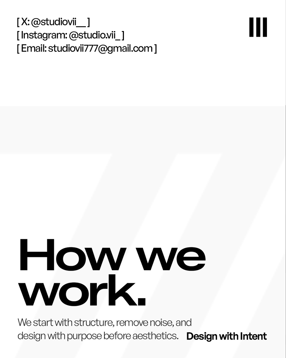 StudioVII__'s tweet photo. Studio VII is officially live. We are a premium design studio building clear, intentional brand systems for businesses and modern Web2 and Web3 brands. Our work spans brand identity, visual design, motion, and experience design, guided by structure, restraint, and purpose. https://t.co/hFNuhjOfVG