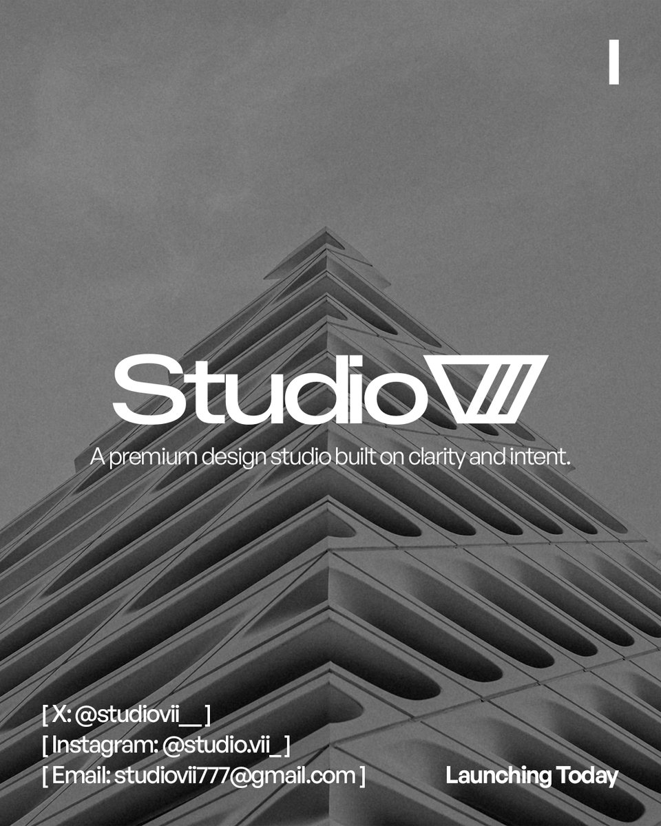 StudioVII__'s tweet photo. Studio VII is officially live. We are a premium design studio building clear, intentional brand systems for businesses and modern Web2 and Web3 brands. Our work spans brand identity, visual design, motion, and experience design, guided by structure, restraint, and purpose. https://t.co/hFNuhjOfVG