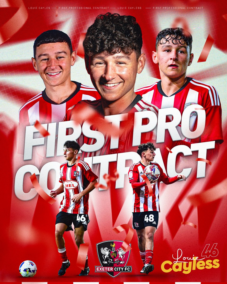 ✍️ Congratulations, Louie 🌟

We are delighted to announce that <a href="/ECFC_Academy/">Exeter City Academy</a>'s <a href="/louiecayless16/">Louie Cayless</a> has signed his first professional contact ❤️

🔗 Full story ➡️ exetercityfc.co.uk/CaylessContract

#ECFC #SemperFidelis
