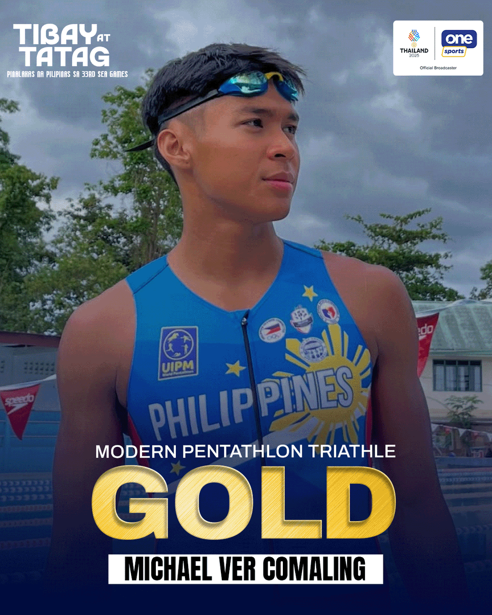 OneSportsPHL's tweet photo. VERy GOOD FINISH 🇵🇭🥇

Michael Ver Comaling wins the gold medal in the modern pentathlon triathle by clocking 14:10 with 18 seconds ahead of Farras Satrio Aris Sugianto of Indonesia in the SEA Games 2025 Thailand.

#2025SEAGames #SEAGames #TibayAtTatag #SEAGames33 https://t.co/KDB23brFQi