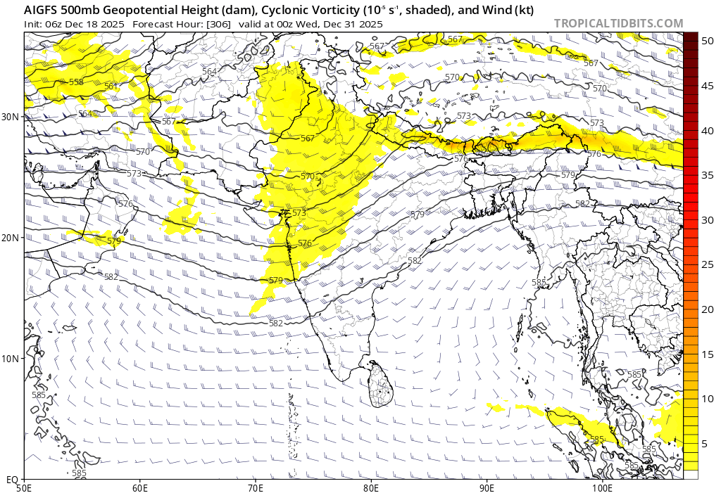 Deltarains's tweet photo. DWM SPECIAL UPDATE ABOUT MONTHEND RAINS DATED 18TH DEC, 2025

#Topic: Westerly trough & Easterlies interaction likely to bring rainy wave during Dec 29, 2025 -Jan 2nd, 2026.

#Weathersynopsis:
==> Under the influence of a strong Indian subcontinent ridge , another peak in wintery conditions is expected across India.

Peak-winter phase:
==> Southern peninsular India, including Tamil Nadu, is likely to experience its peak winter phase over the next 10 days. Hill stations in the ghats region, such as the Nilgiris, Ooty, Coonoor, Yercaud, Kodaikanal, and Valparai, may see freezing conditions with minimum temperatures dropping below 10°C. Interior districts could record dips to 16–19°C, while coastal areas may see 19–21°C.

Extended NEM Activity:
==> In the background of ongoing La Niña conditions and the arrival of planetary waves, an interaction between a westerly trough and easterlies is anticipated between December 28, 2025, and January 2, 2026. 

==> This rainy wave could lead to an extension of Northeast monsoon activity into January 2026, with Chennai also facing rain chances around the month-end and New Year period.

==> Both the ECMWF and GFS AI-enhanced versions have begun indicating this potential rainy spell.

Stay tuned & connected with @deltarains on X for timely updates as the system evolves! 🌧️

Thanks & Regards  
Hemachander R  
Independent weather blogger  
Email: deltaweatherman@gmail.com  

#Disclaimer: This is purely my personal view and interpretation. Please do not bring other views from official agency or other private weather bloggers here. Understand that this is my own perspective, and I am ready to explain any queries regarding my post, not those of others.