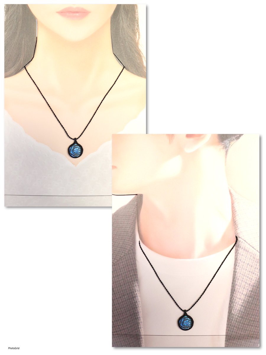 ラブラドライトローズカービング マクラメネックレス 薔薇の彫刻がされ