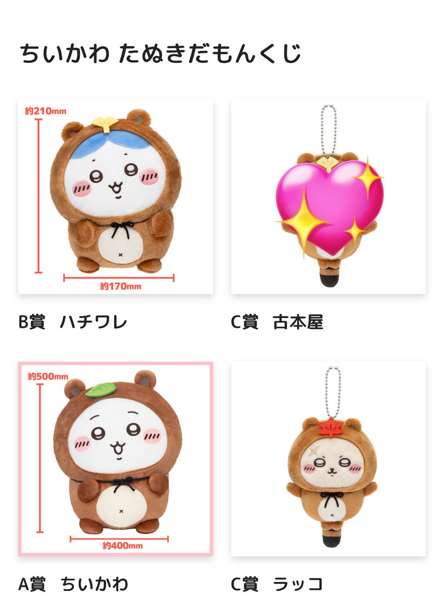 交換】ちいかわ たぬきだもんくじ 【譲】A賞 ちいかわ B賞 ハチワレ C