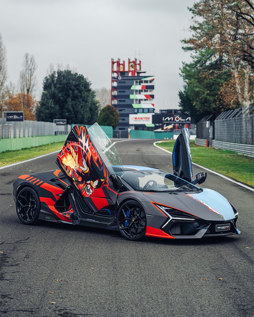 Lamborghini's tweet image. Lamborghini Revuelto rocked a special livery inspired by Sonic the Hedgehog at Imola Comics and Games. The ultimate fusion of speed and pop culture is complete!