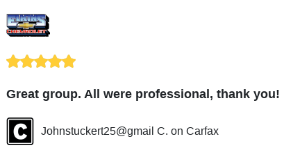 elkinschevy's tweet photo. We just received a great review on Carfax. Thank you Johnstuckert25@gmail C.! https://t.co/YNgeGomrag