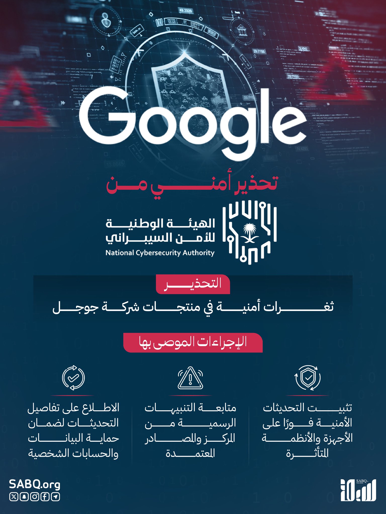 المركز الوطني للأمن السيبراني يحذّر من ثغرات أمنية في منتجات شركة جوجل 