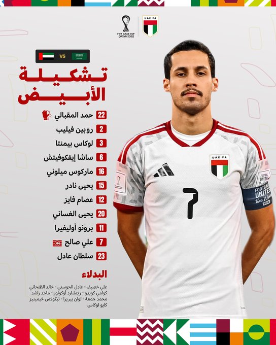 تشكيلة منتخب الإمارات لمواجهة السعودية على المركز الثالث بـ #كأس_العرب 