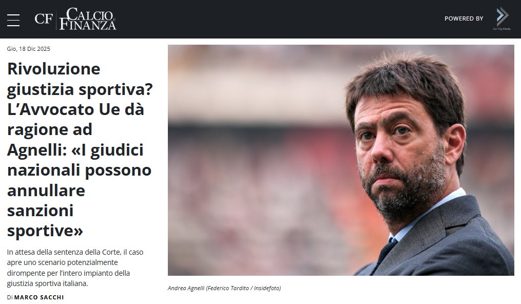 L’avvocato generale Dean Spielmann dà ragione ad #Agnelli e #Arrivabene: "il riconoscimento dell’autonomia della giustizia sportiva non può comprimere il diritto alla tutela giurisdizionale effettiva: i giudici nazionali devono poter annullare sanzioni illegittime". Il parere