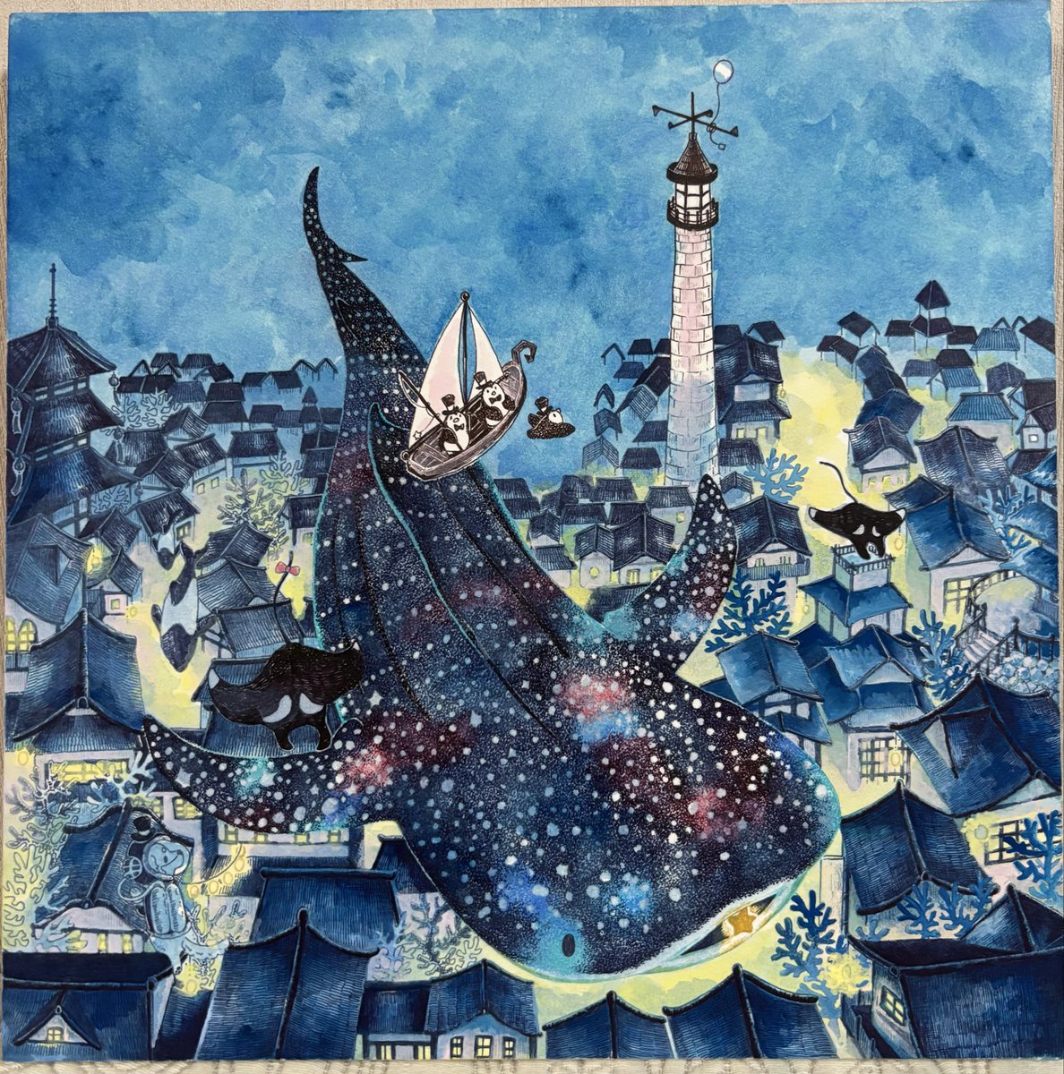 作品解説⑩-4 アクリルガッシュで色を塗っていきます。 最初は水を多め