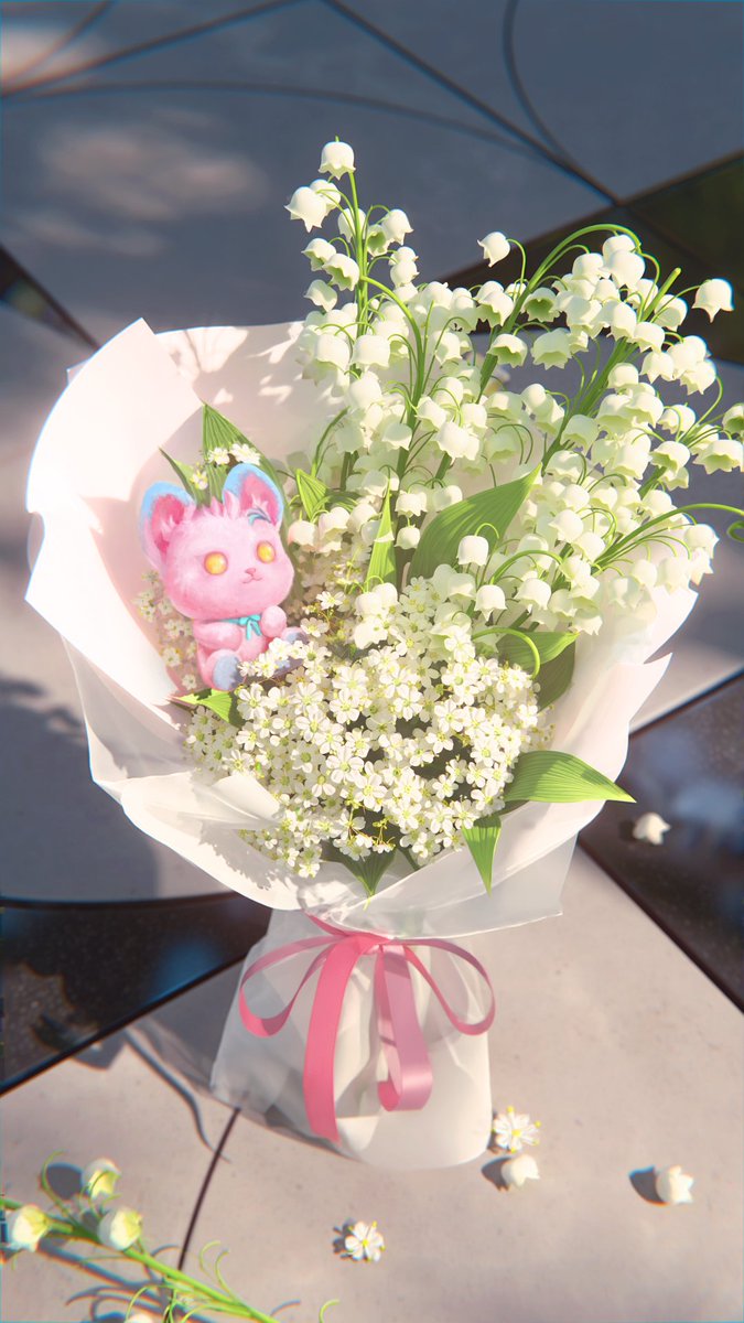 学園の市場で買ってきた花束に、猫ちゃんの飾りを付けてみたの。どう？可愛くない？