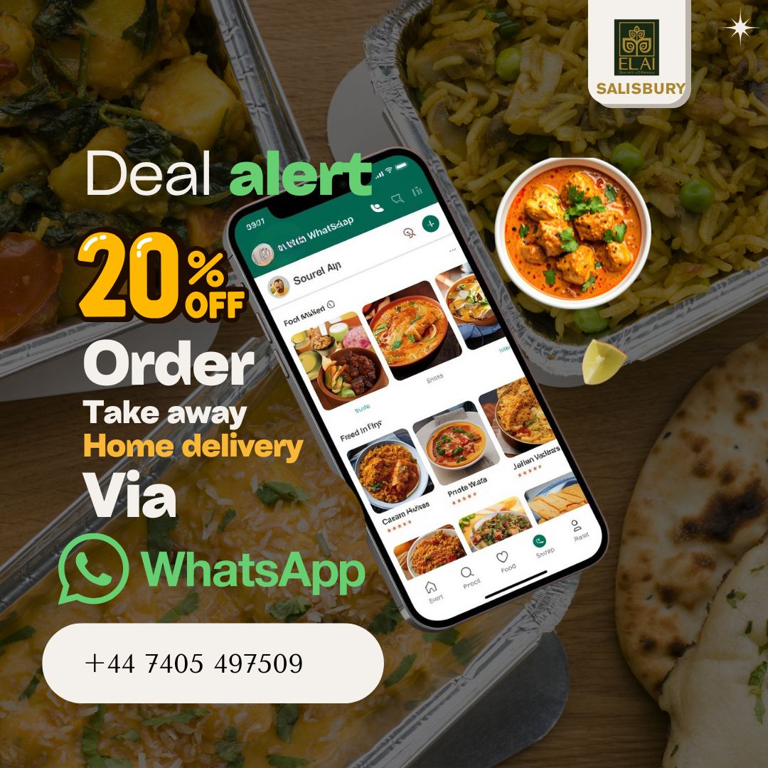 ElaiSalisbury's tweet photo. Craving authentic Indian food tonight? 🍛

 ⚡ 20% OFF on takeaway delivery for first 50 orders
Fresh flavours, traditional recipes, and amazing savings—right at your doorstep!

📲 Send us a message  via WhatsApp: +44 7405 497509

#elaisalisbury #indianfoodsalisbury #takeaway https://t.co/0LxSXFvGOz