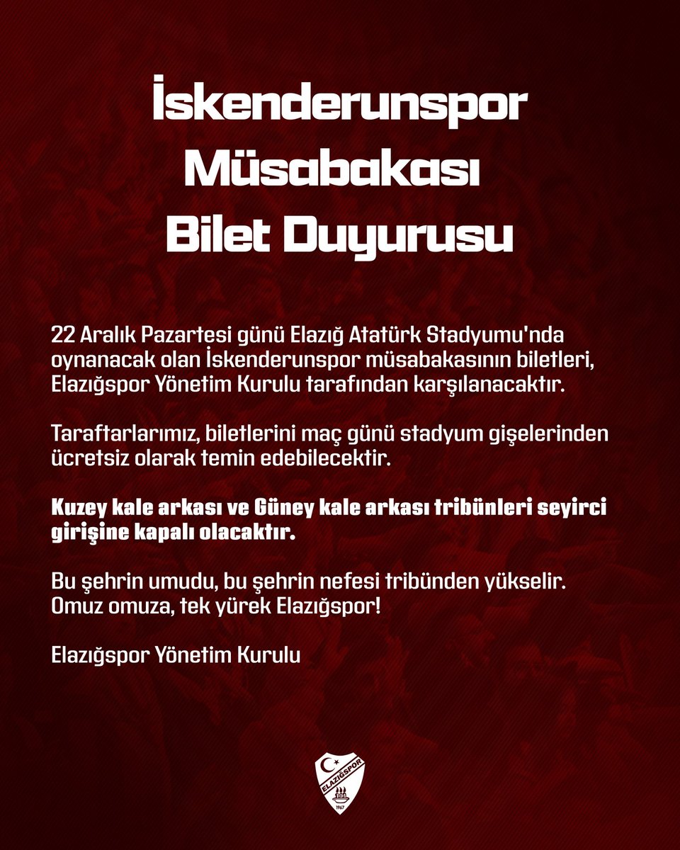 Elazığspor’dan Taraftara Jest: İskenderunspor Maçı Ücretsiz

Elazığspor Kulübü, Erbaaspor karşılaşmasının ardından taraftarları sevindiren bir karar daha aldı. Bordo-beyazlı yönetim, TFF 2. Lig Beyaz Grup’un 18. haftasında oynanacak İskenderunspor maçının tüm biletlerini satın