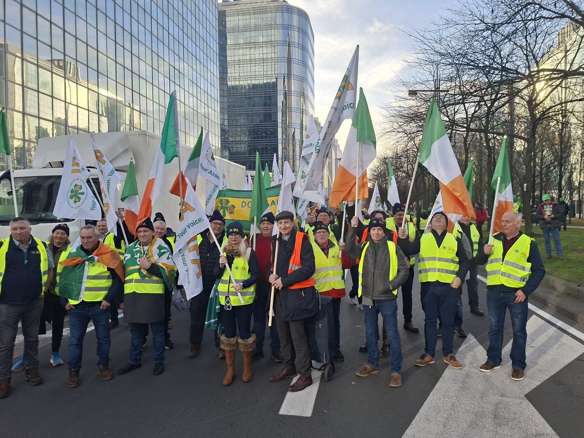 IFAmedia's tweet photo. 🟢🇮🇪IFA National Council in Brussels for the major @COPACOGECA demonstration, joining thousands of farmers from across Europe. 🟢🇮🇪 #ForOurFarmingFuture #EnoughSmokeandMirrors https://t.co/E7sPJjc8JP