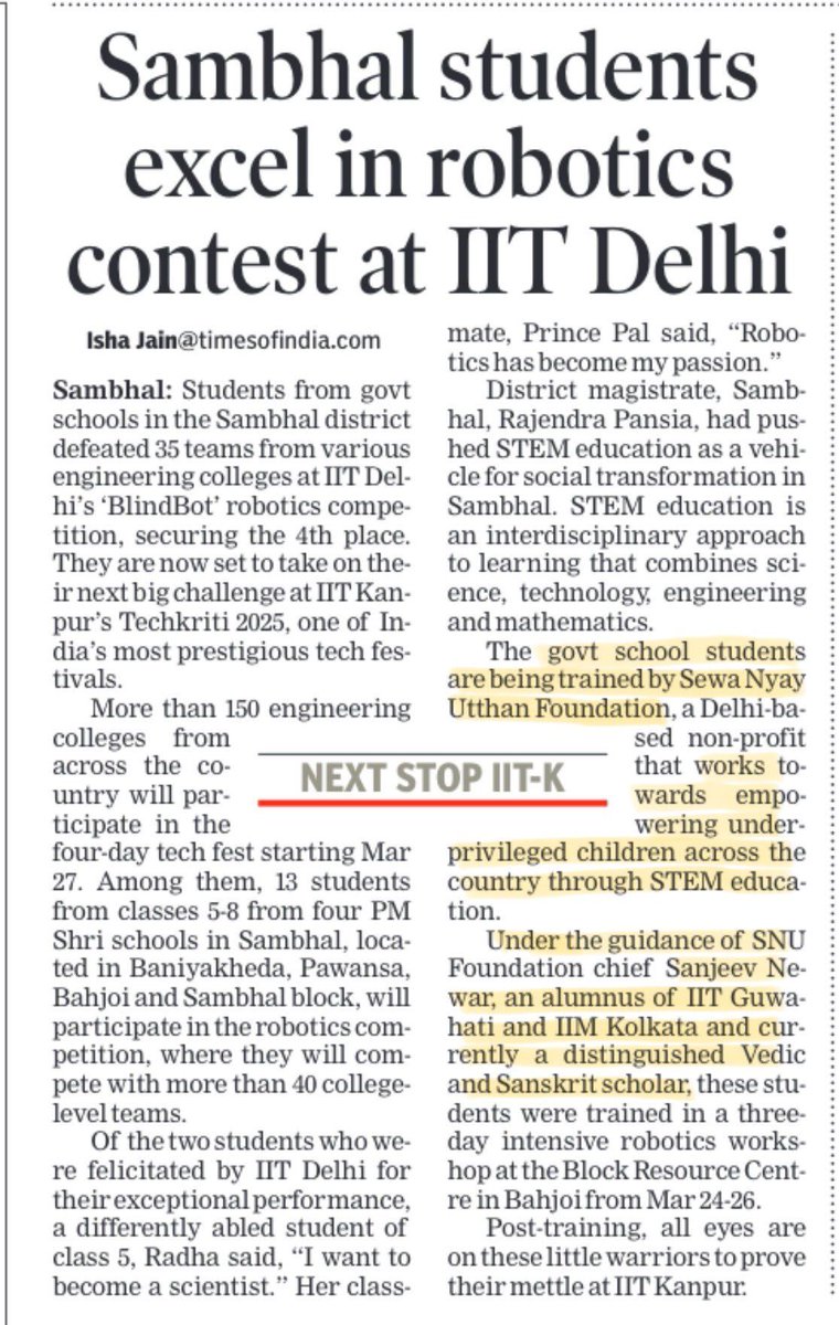 sewanyaya's tweet image. Uttar Pradesh CM Yogi Adityanath Praises Our Robotics Revolution Among Govt School Children of Sambhal!

WHAT WE DID IN SAMBHAL

Sewa Nyaya Utthan organised free Robotics workshop for over 100 govt schoolchildren in Sambhal, one of UP’s most backward districts

Gave free Robotic…