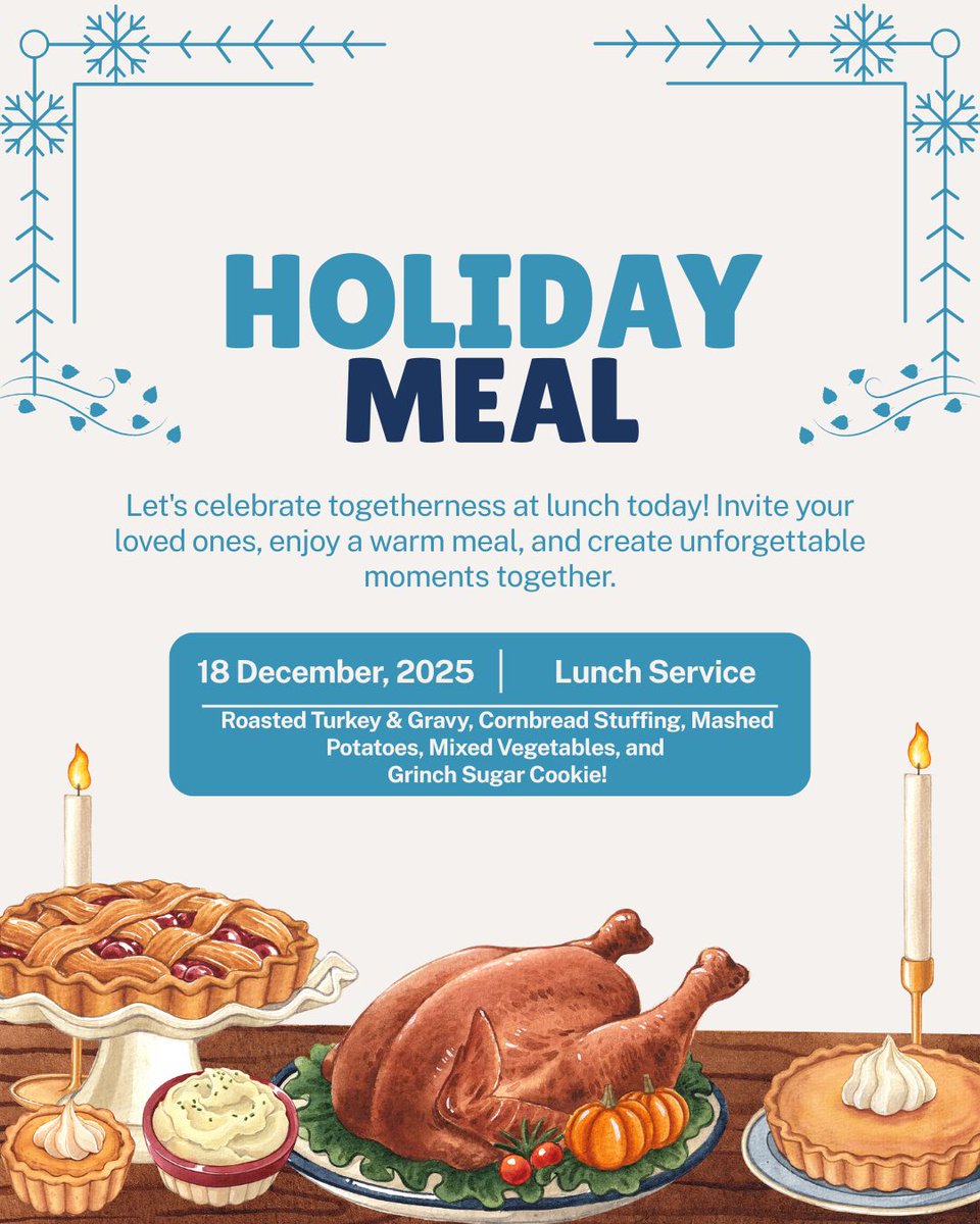 Join us today for a delightful holiday feast! Cornbread stuffing, mashed potatoes, and mixed vegetables complement our mouthwatering roasted turkey served with gravy! Enjoy our festive Grinch cookie! Don't miss out on this delicious celebration! @Duvalshcools