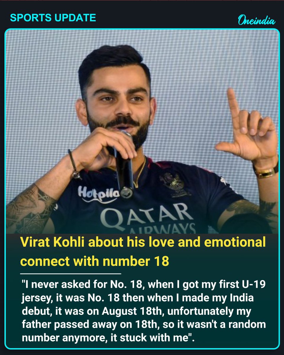 Oneindia's tweet photo. Virat Kohli about his love and emotional connect with number 18 .

#ViratKohli #Number18 #KingKohli #JerseyNo18 #CricketIcon #IndianCricket #EmotionalConnect #CricketLegend #OneIndia https://t.co/LRYdRPf8Qe