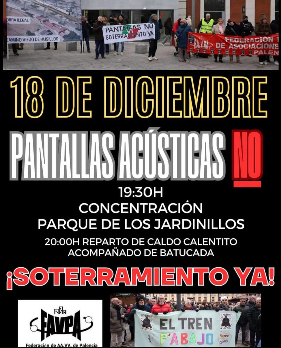 Nueva concentración, convocada por la Federación de Asociaciones Palencia contra las pantallas acústicas de Adif y pidiendo el soterramiento: