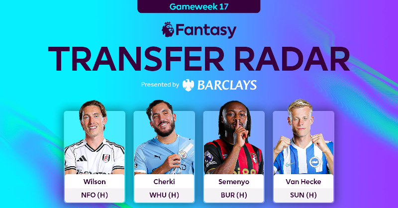 OfficialFPL's tweet photo. Home comforts for The Scout's four picks for Gameweek 17 👇

How many do you already have in your XI? 

Transfer radar presented by @BarclaysFooty