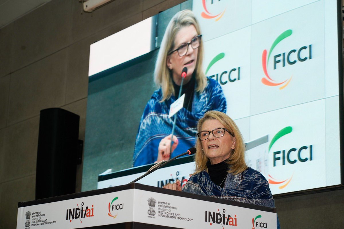 UNICEFIndia's tweet image. As AI transforms India, making it inclusive, credible, and child-focused is key.

At the A(I)ndia Conclave, Cynthia McCaffrey, UNICEF India Representative, highlighted the need for human-centric, responsible AI that equips children with future-ready skills.

AI must work…