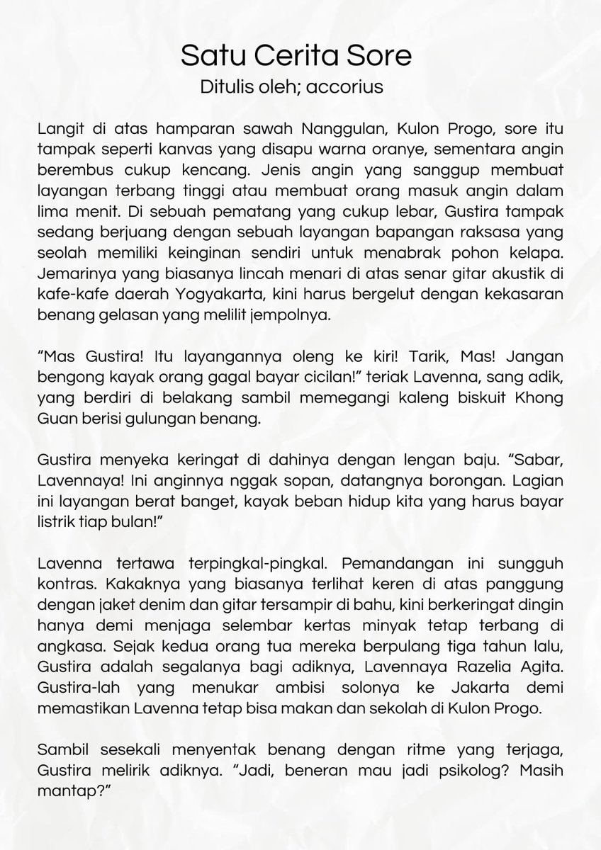 accorius's tweet photo. — Satu Cerita Sore

Narasi singkat by accorius 
#Vennspace
#WRITINGDECEMBER3 https://t.co/Ic6BVooSZ2