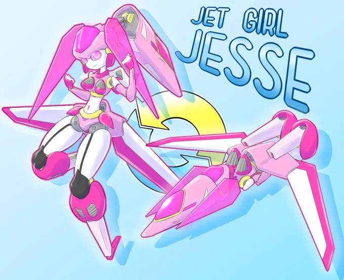 #ロボ娘なんでも投稿祭 #ガンミィちゃんねる 可変型ロボ娘のジェシーちゃんです 爆撃機型サポートメカと合体することで合体ロボ娘ジェシカさんになります