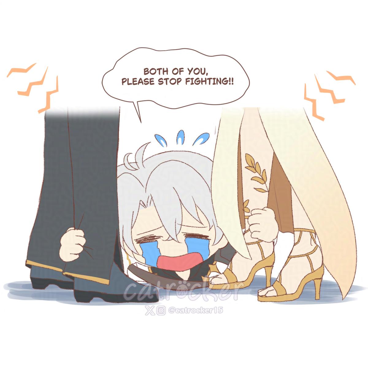 [PART 1] Again from 3.7's ending, Phainon trying to unite Reason &amp; Romance  (my imagination of course LOL) 

Part 2 is on the next post✨
. 
. 
#anaglea #aglanaxa #aglaea #anaxa #phainon #chrysosheirs #HSRFanart #HonkaiStarRail