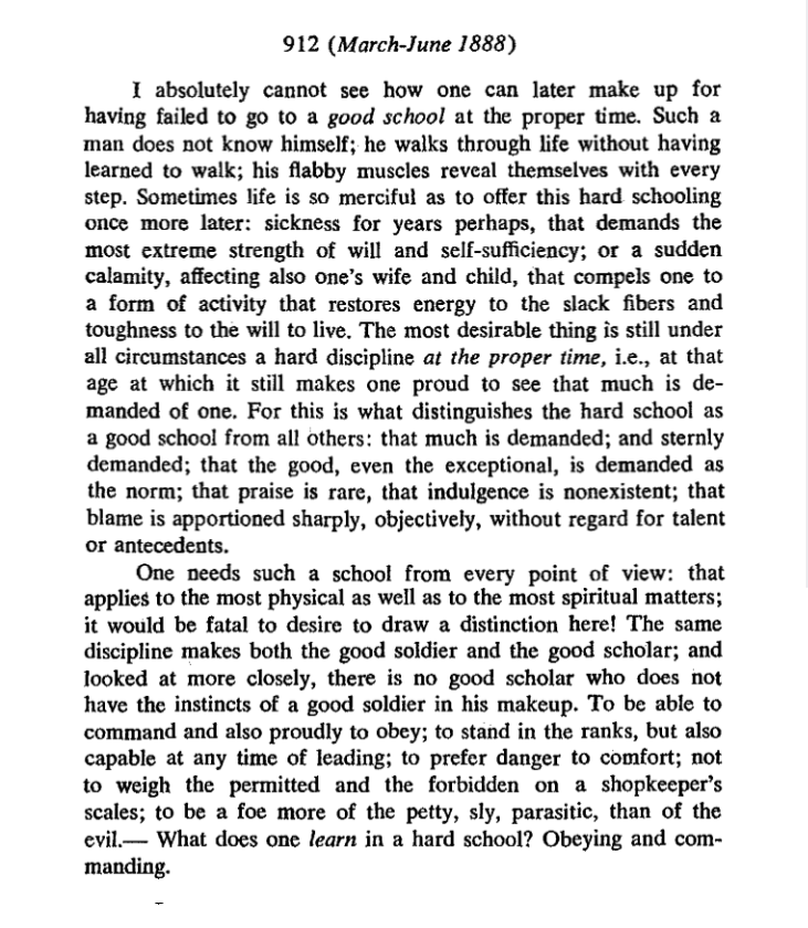 This is the principle of “hard schooling.” For Napoleon, the Brienne and the Paris Military Academy, for Caesar, Marcus Antonius Gnipho and Rhodes, for Hitler...