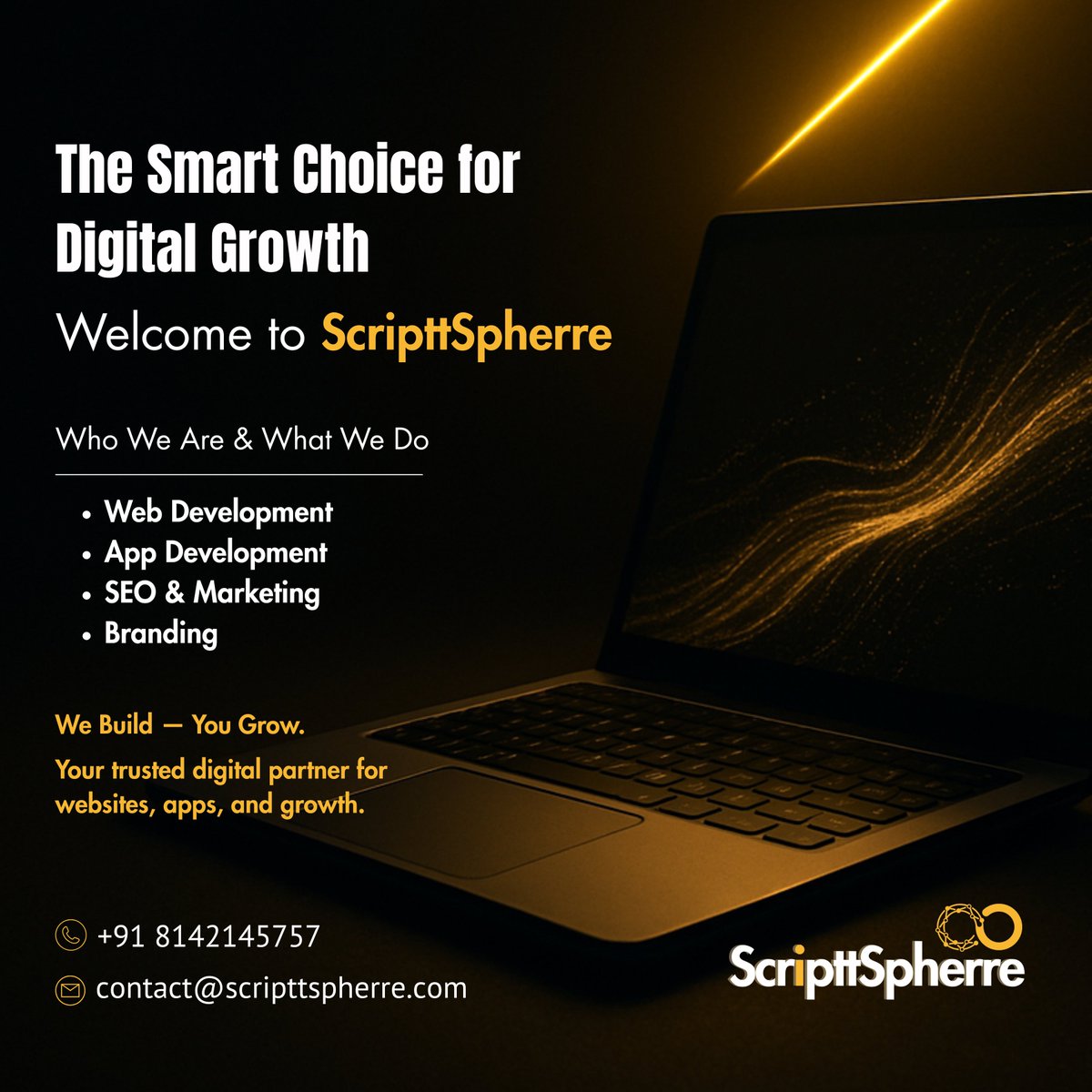 ScripttSpherre's tweet photo. The smart choice for digital growth begins with the right partner.

Welcome to ScripttSpherre. 

💡 Ideas ➜ 💻 Code ➜ 📈 Growth
 🖥 We turn vision into powerful digital experiences 🚀
✨ Smart tech. Real results.
 🤝 Your growth partner — ScripttSpherre

#DigitalTrending https://t.co/H1GHFNox9K